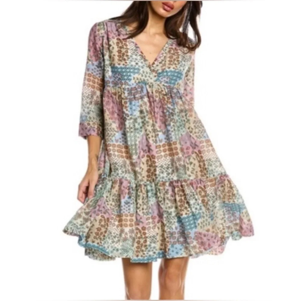 Roller Rabbit Primevere Donatella Floral Silk-Blend Mini Dress in Natural Sz XS